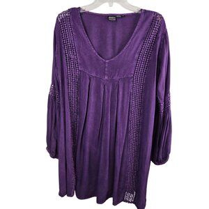 Womens Boho Fairycore Summer Cottage Cabin Prairie Girl Eyelet Lace Purple LG